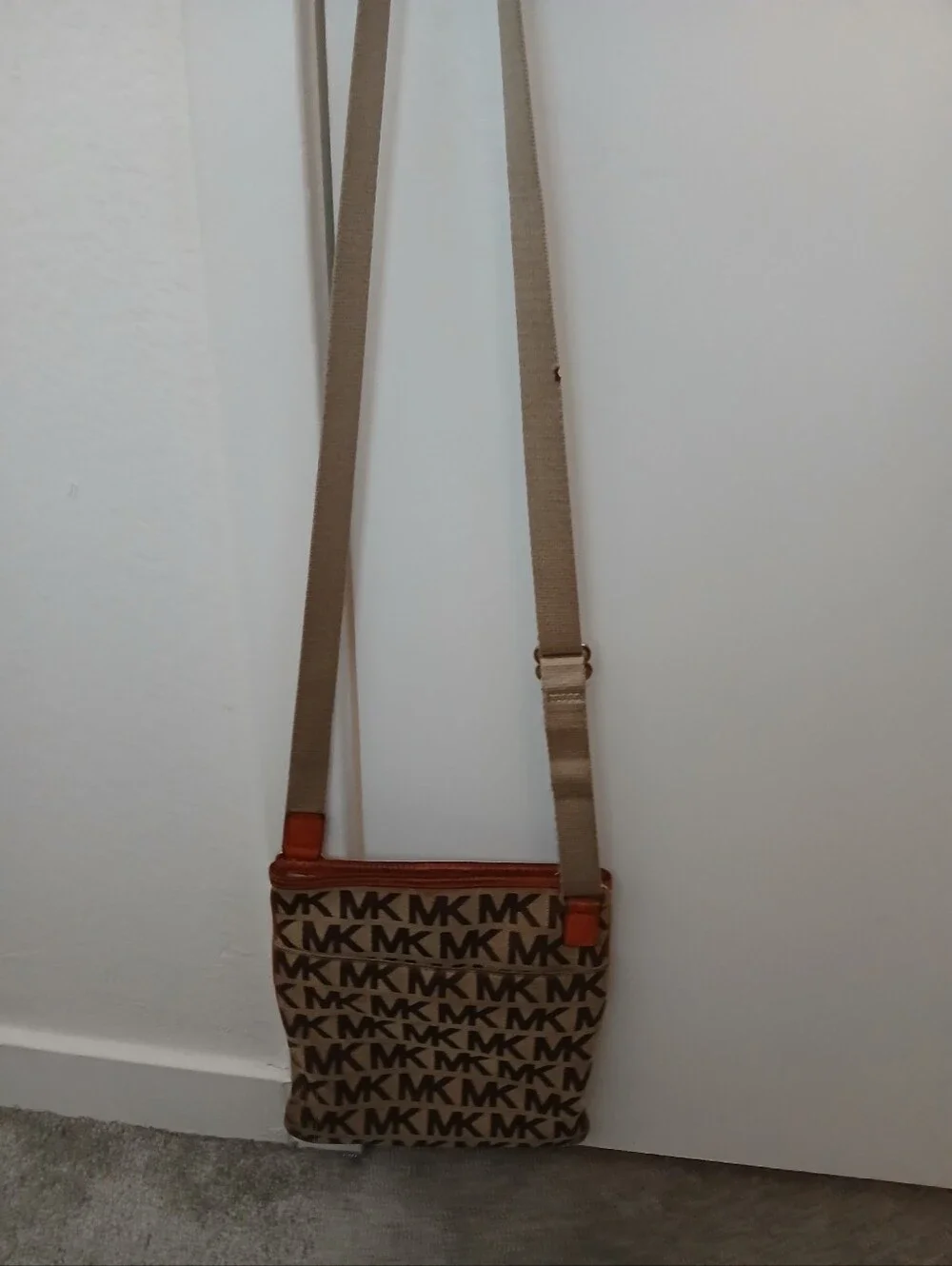 Michael Kors Beige & Brown MK Monogram Crossbody